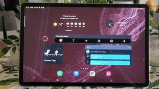Samsung Galaxy Tab S8 Plus home screen with tons of widgets and Smart Widgets