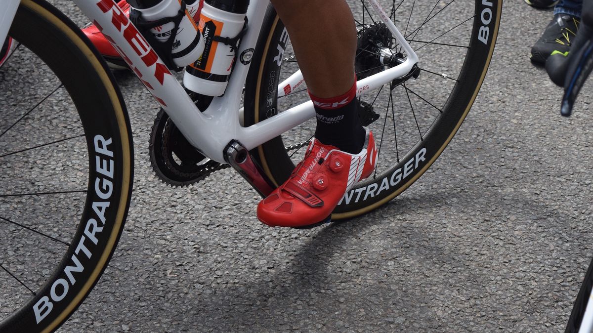 Trek-Segafredo riders wear the XXX road shoes in red