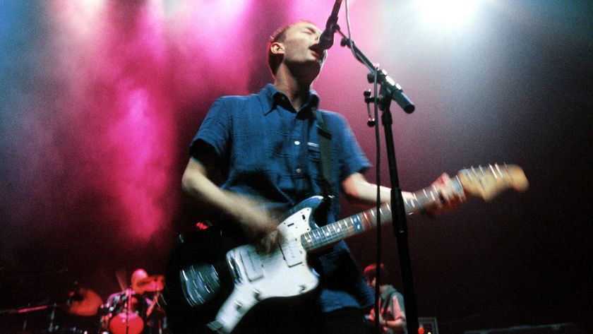 AHOY Photo of Thom YORKE and RADIOHEAD, Thom Yorke, performing live onstage, playing Fender Jazzmaster guitar