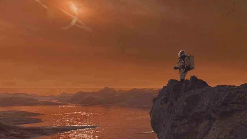 A space explorer soaks up the scenery on Titan.