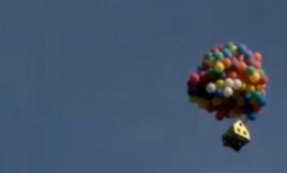 Inspired by Pixar's "Up," National Geographic's show "How Can It Be?" launched a 16-by-16-foot house into the air using hundreds of helium balloons.