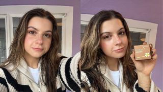 Danielle Cohen before and after applying the Benefit Hoola Bronzer.