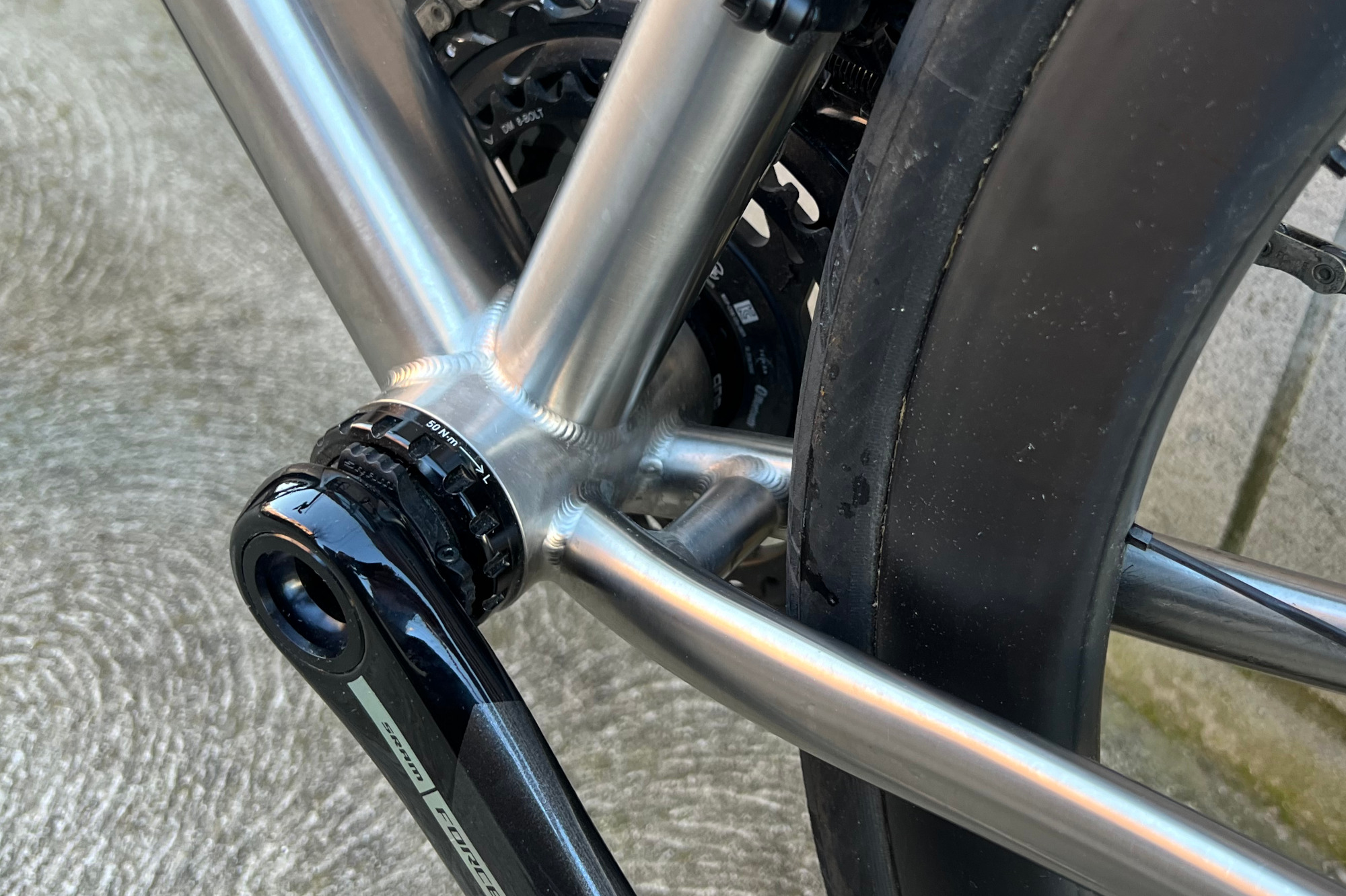 Blackheart Bike Co's Road Ti: Welds at the bottom bracket look consistent and clean on the Blackheart Road Ti.