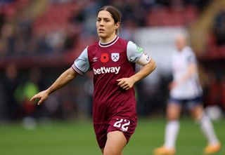 Katrina Gorry of West Ham United during the Barclays Women's Super League match between Tottenham Hotspur and West Ham United at Gaughan Group Stadium on November 03, 2024 in London, England.