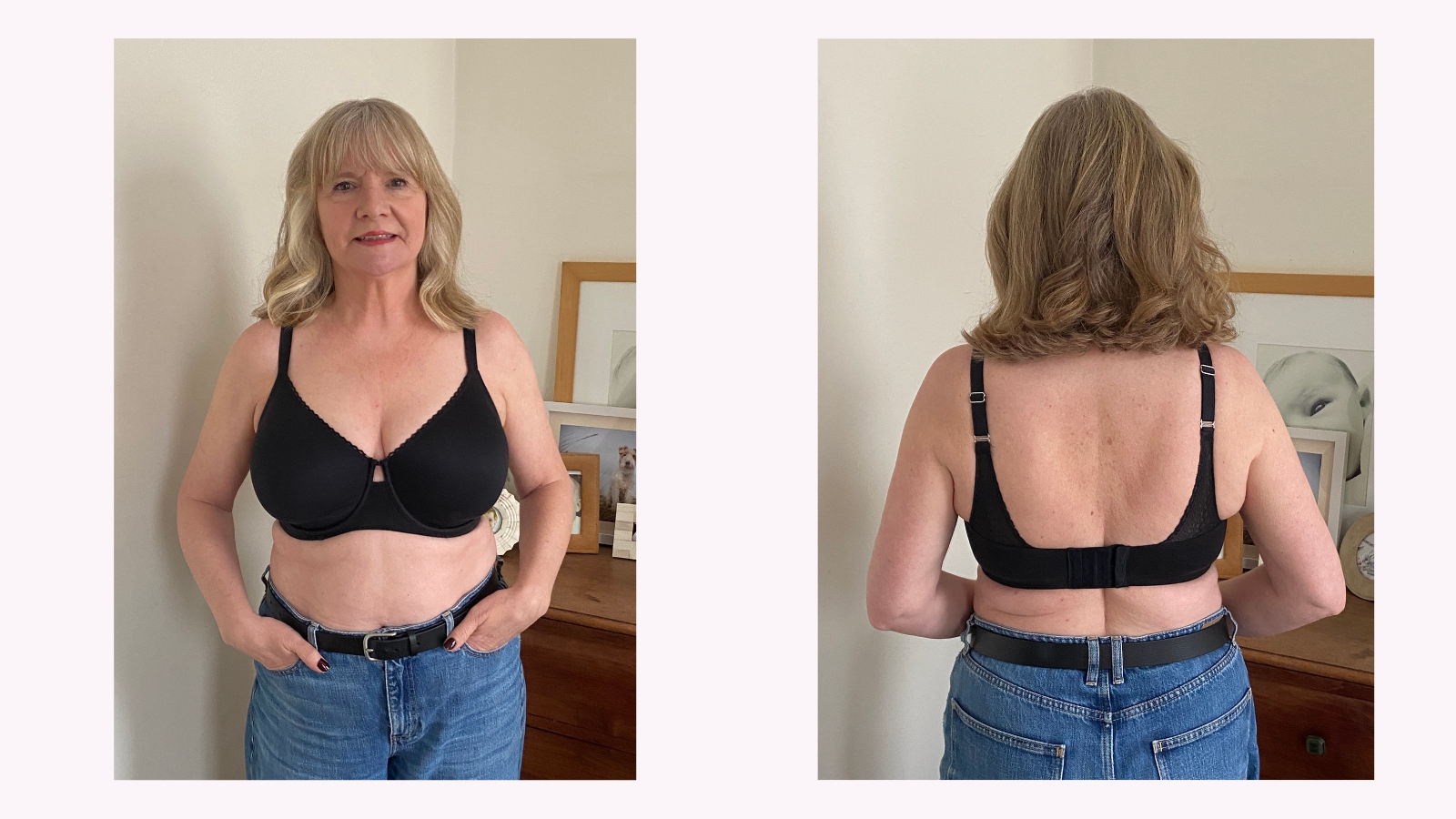 Julie player wearing M&amp;amp;S Cool Comfort Cotton Rich Minimiser Bra C-H
