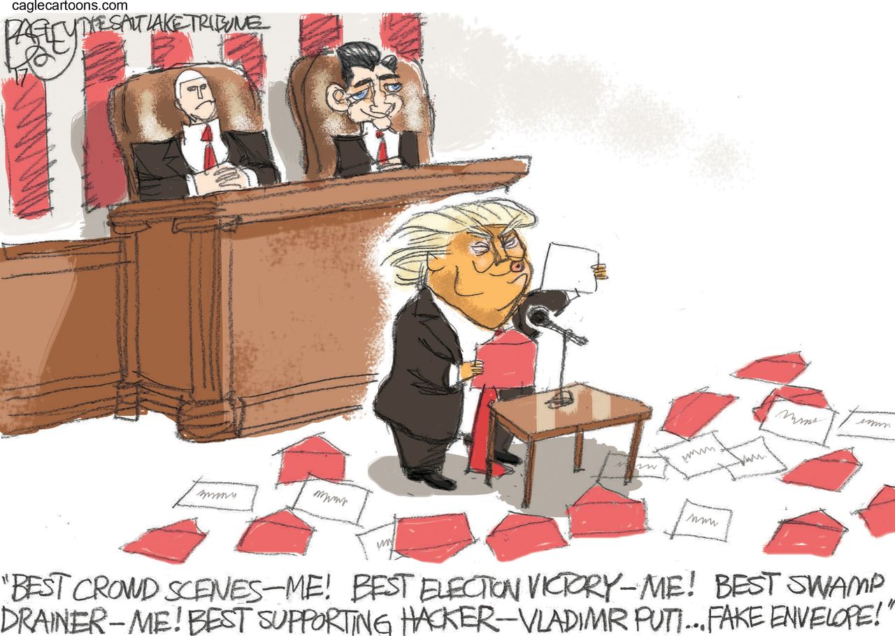 Political Cartoon U.S. Donald Trump Oscars Congress speech