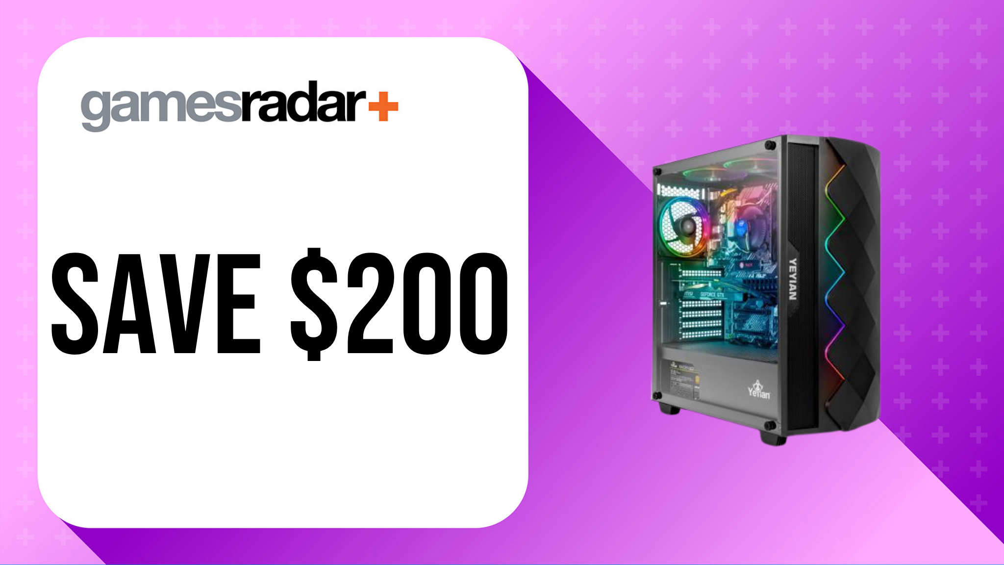 Yayian Gaming Desktop Deal image with $200 saving stamp and purple background