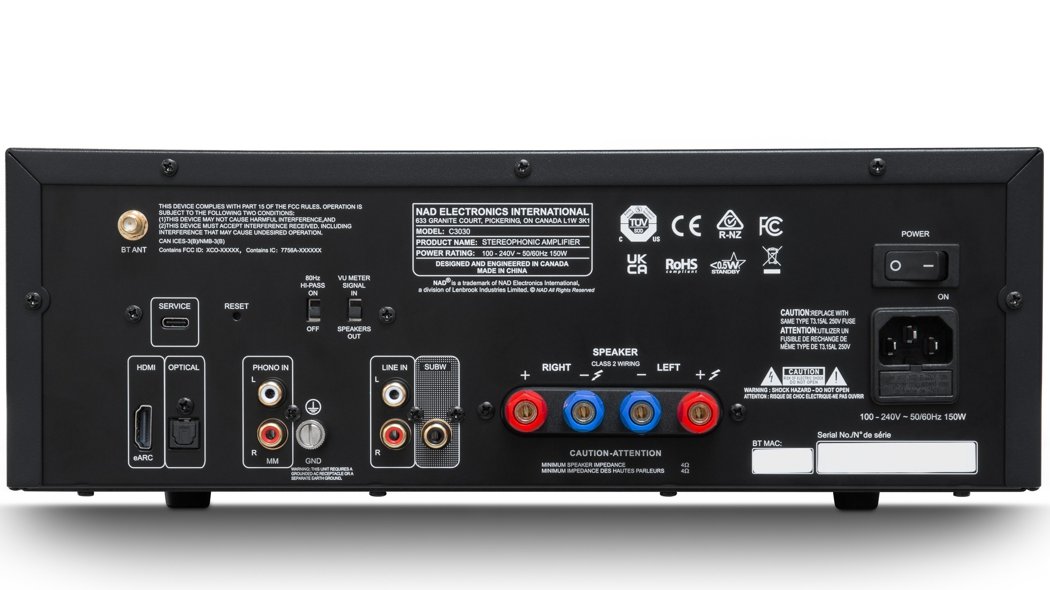 Rear view of the NAD C 3030 against a white background