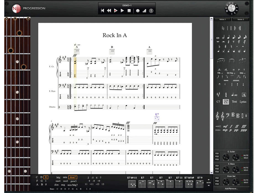 You can enter your music as notation or tab.