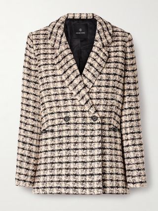 ANINE BING, Diana Double-Breasted Checked Tweed Blazer