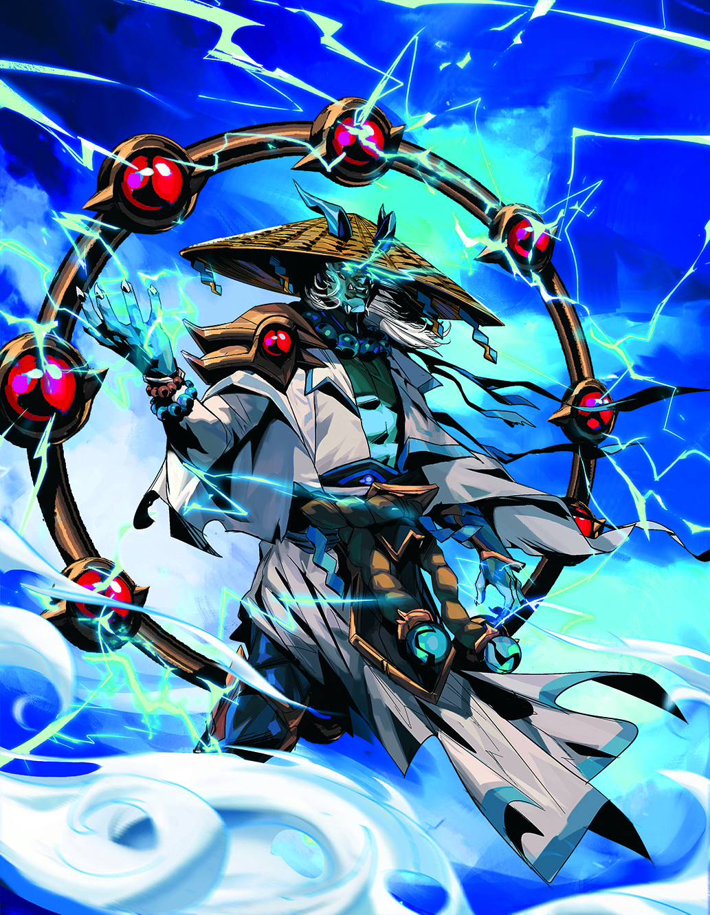 Fantasy character art showing a character wearing a triangular straw hat