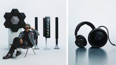 Fragment Design's Hiroshi Fujiwara and the Beosound Shape and Beosystem 9000c, with the Beoplay H100 at right