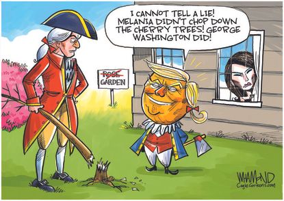 Political Cartoon U.S. Trump Melania rose garden