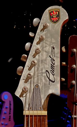 A detail photo of a Jon Trickey Comet custom six-string electric guitar