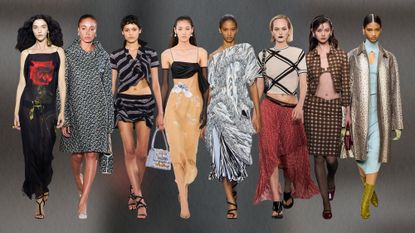 a collage of print trends on the spring/summer 2024 runway