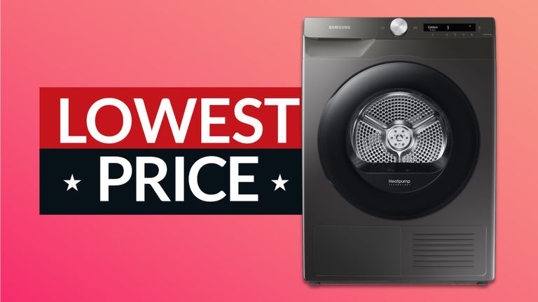 The best Black Friday tumble dryer deals 2021: A black Samsung tumble dryer on a pink background