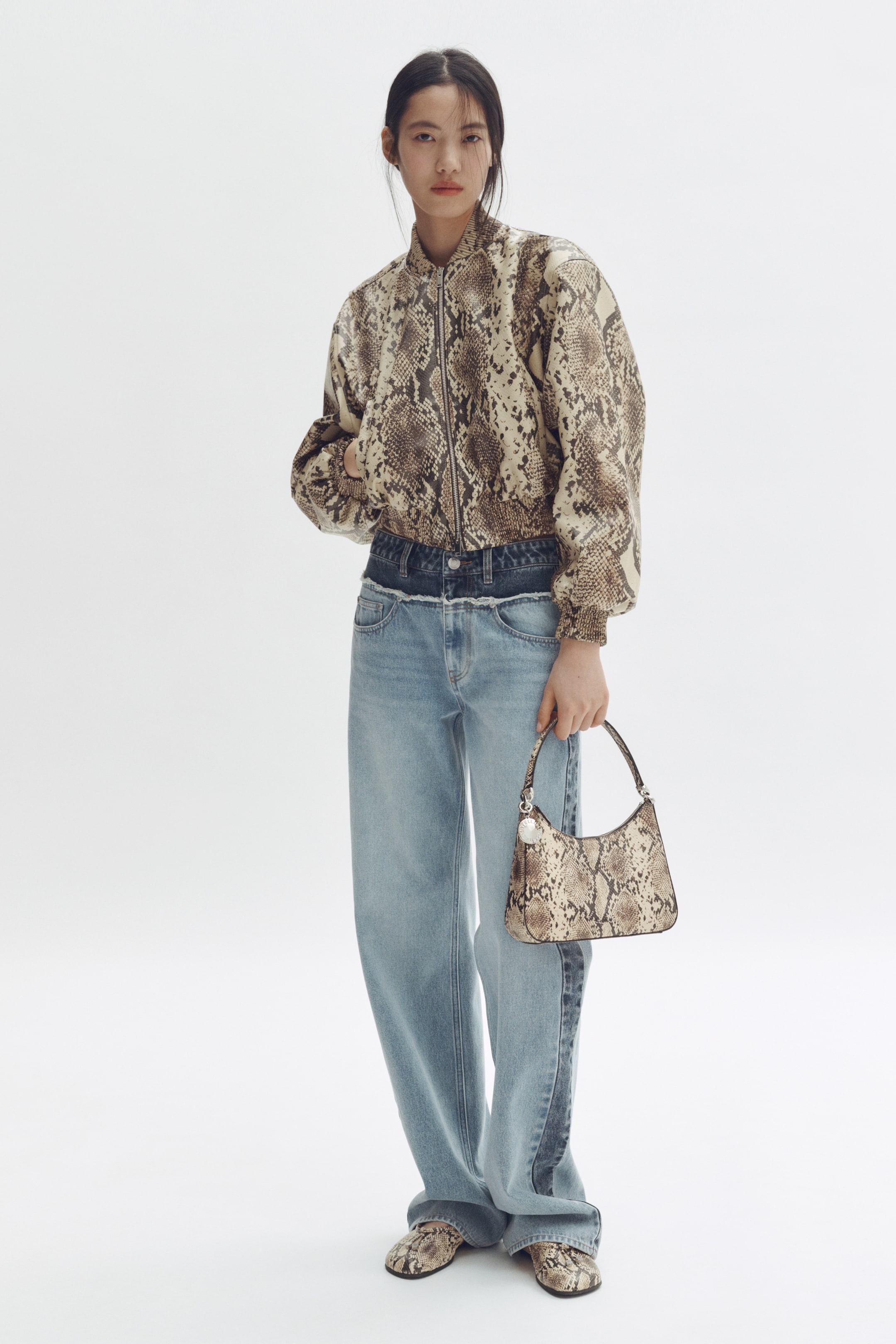 Snakeskin-Print Bomber Jacket