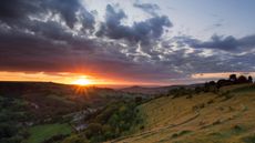 Sunset over Rodborough Common looking towards Stroud, Gloucesterhire.