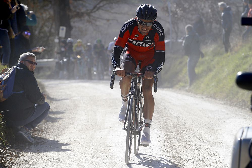 Greg Van Avermaet (BMC) on the attack in Strade Bianche