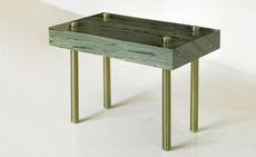 green side table with brass legs