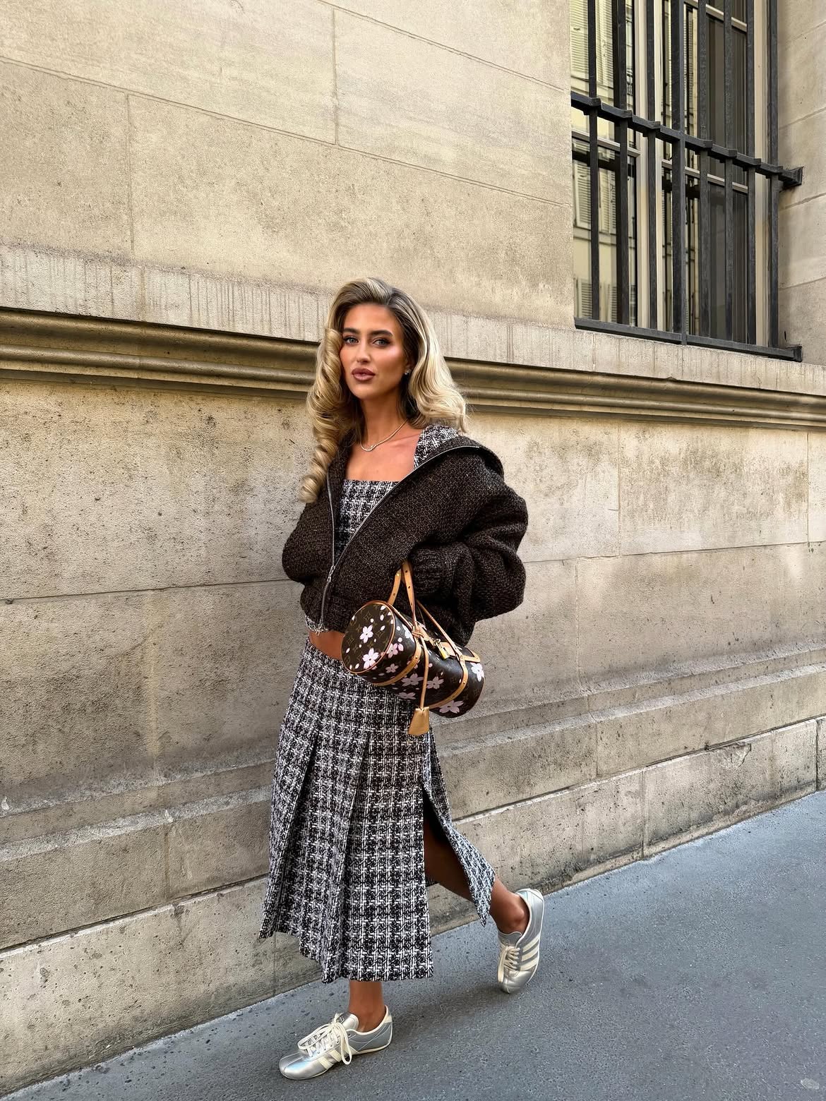 Emili Sindlev in satin sneakers