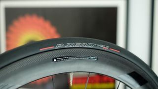 Red labelling means this is the P-Zero Velo TT, Pirelli's fastest, 23mm-only slick tyre