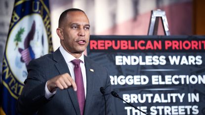 House Minority Leader Hakeem Jeffries (D-N.Y.) conducts a news conference 