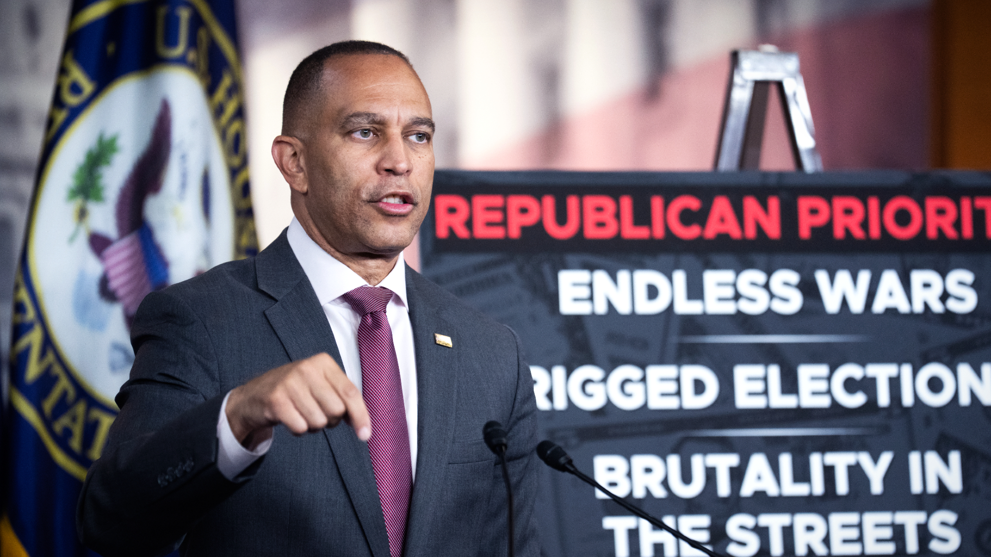 House Minority Leader Hakeem Jeffries (D-N.Y.) conducts a news conference 