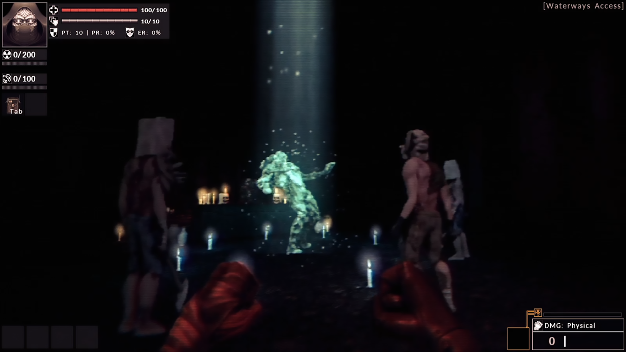 Divine Frequency screenshot showing disturbing action in dark, evil world.