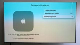 The tvOS Software Updates screen, with the Get Beta Updates button selected