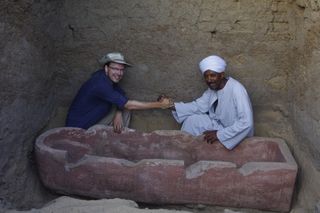 In one of the burial chambers the archaeologists found a sandstone sarcophagus, painted red, which was created for a "scribe" named Horemheb.