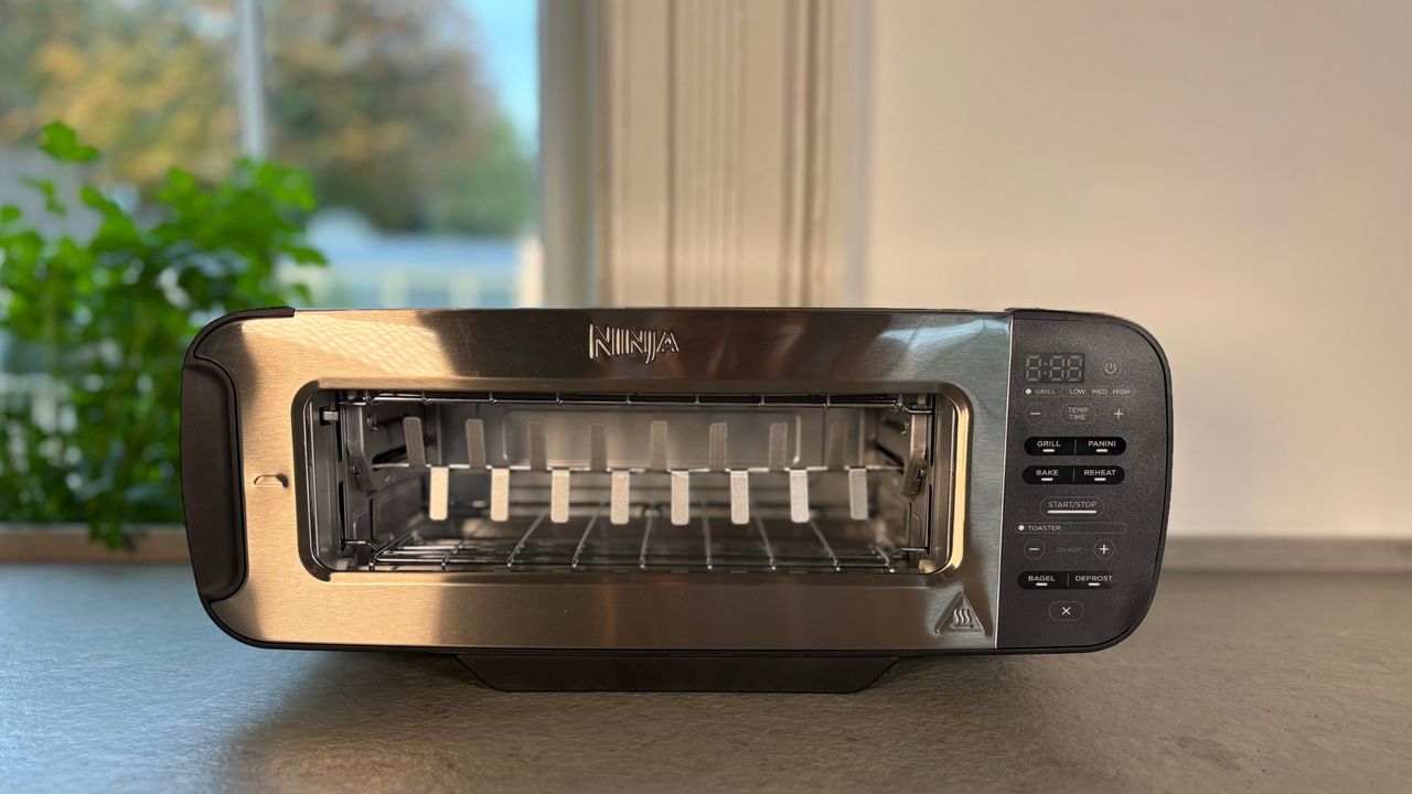 Testing the Ninja Foodi 3-in-1 Toaster Grill Panini Press on the counter on its side