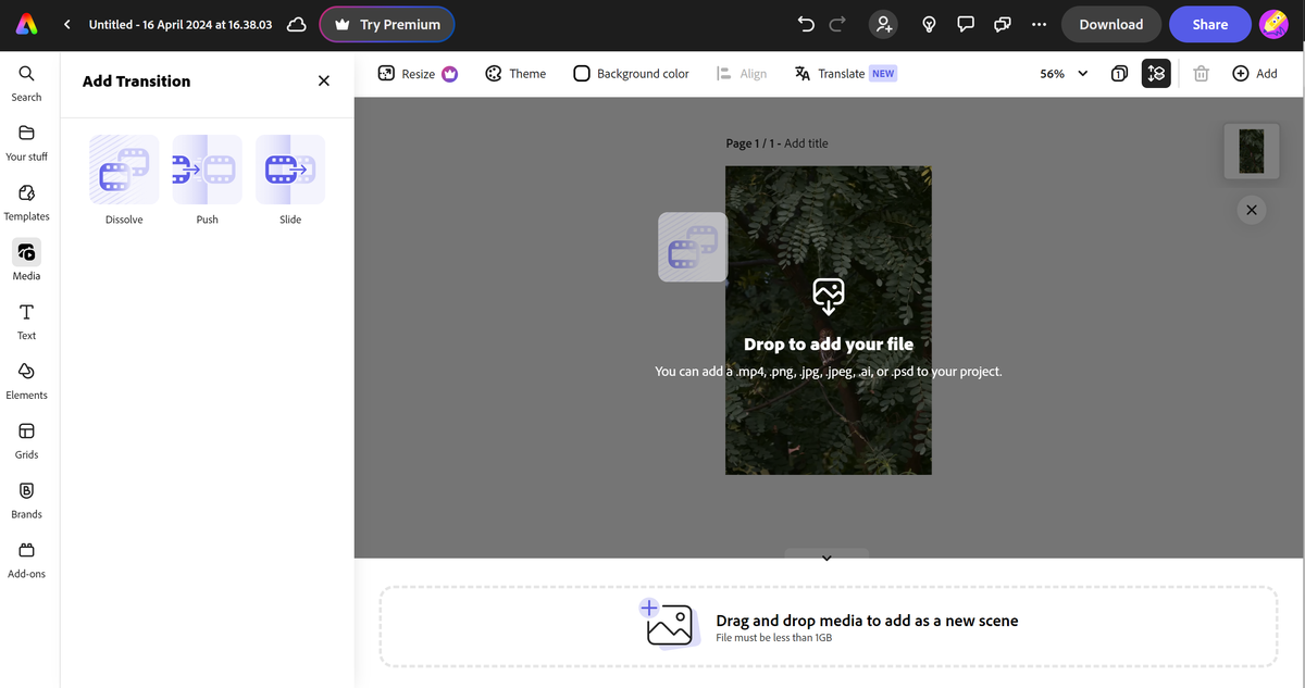 Screenshot from Adobe Express, one of the best free video editing software options