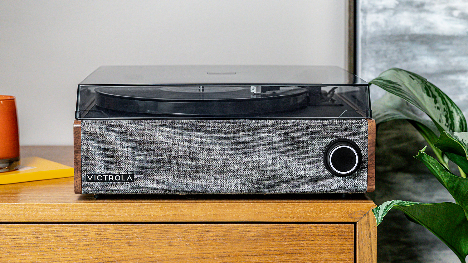 Victrola Eastwood LP on a wooden sideboard