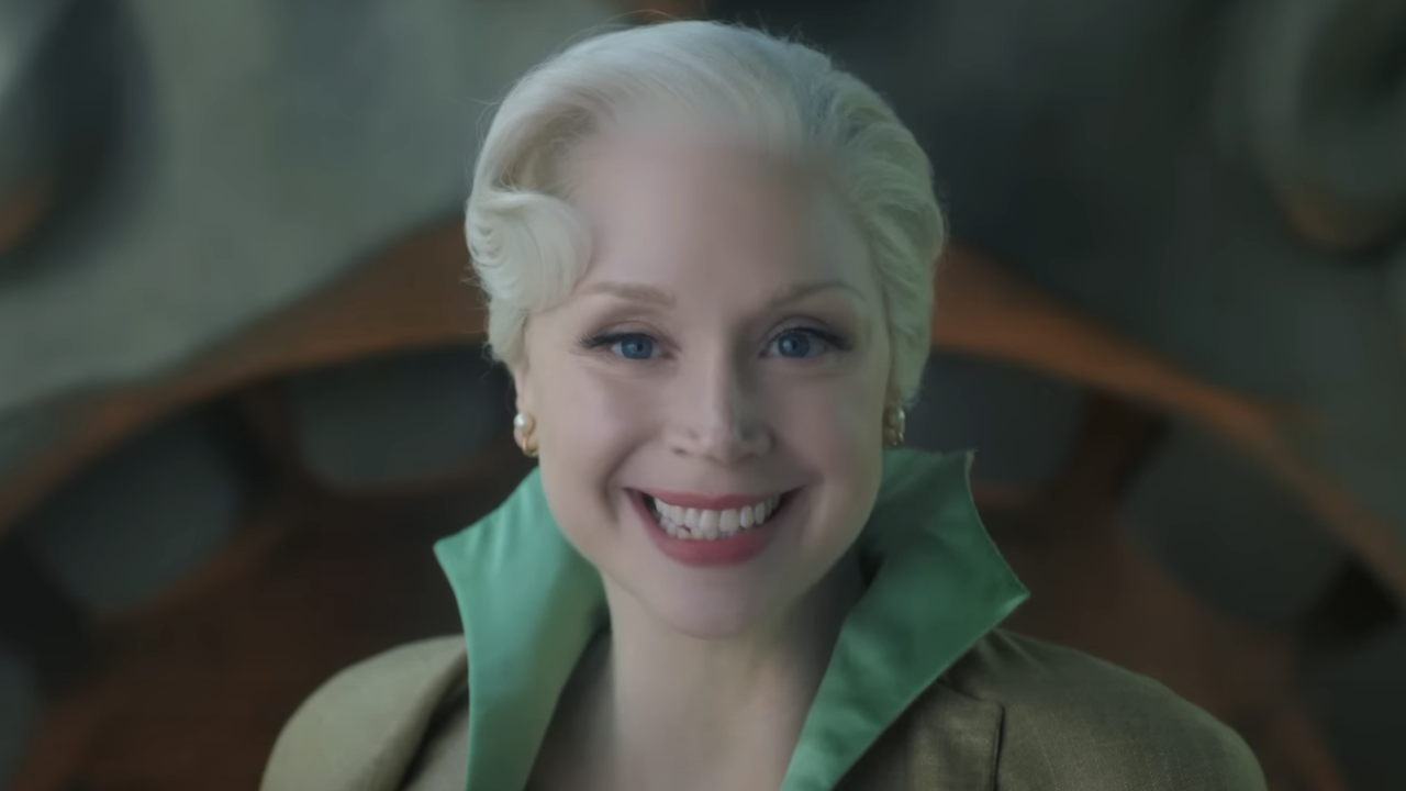 Gwendoline Christie as Weems smiling in Wednesday Season 2 Part 2 trailer