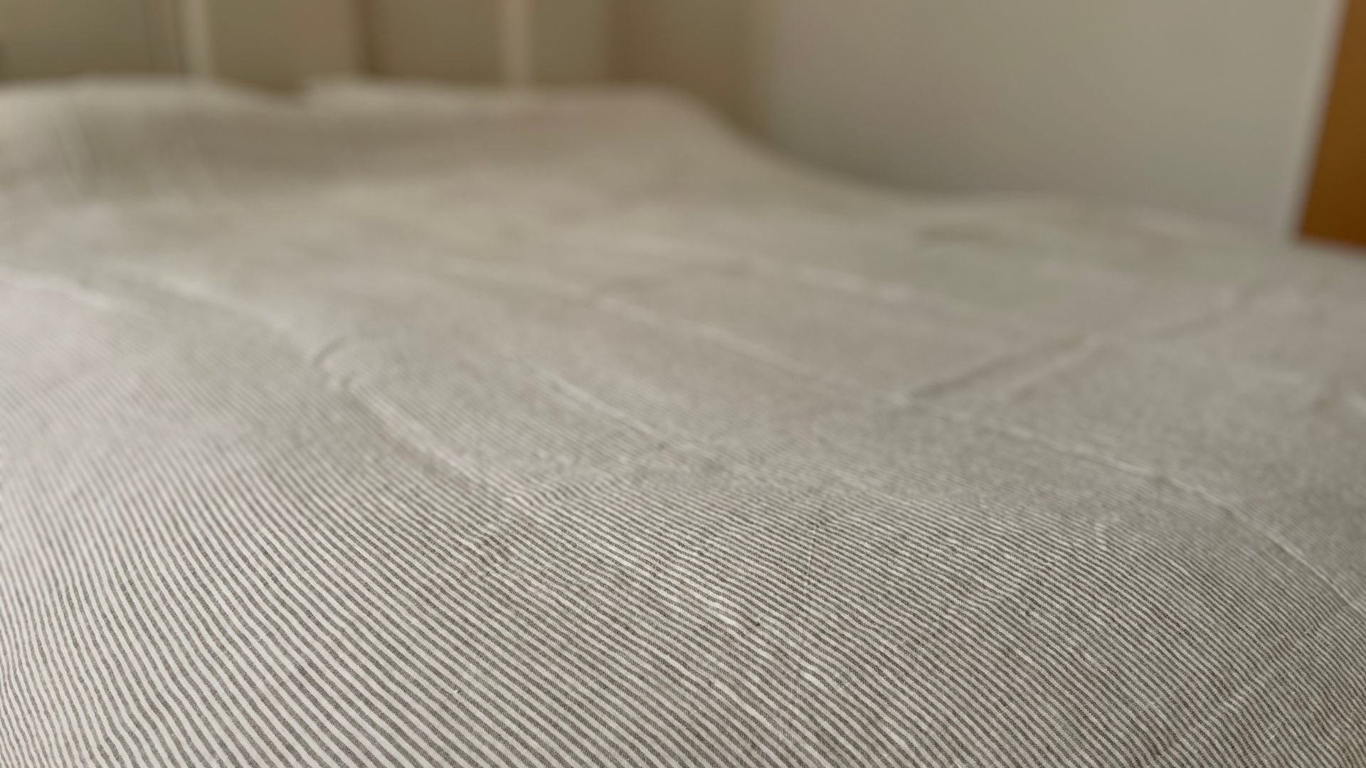 Secret Linen Store Natural Sid Stripe Linen duvet stretched out