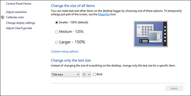 Change the size of items