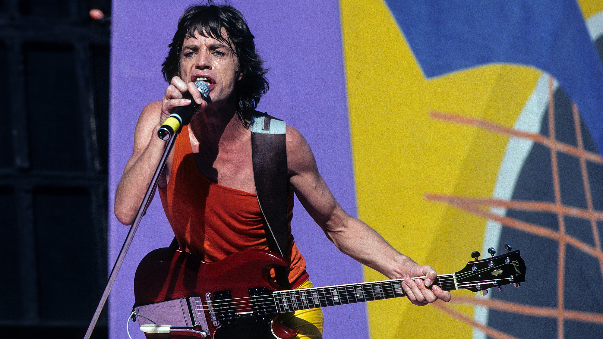 Mick Jagger onstage with the Rolling Stones circa 1980