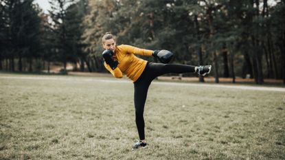 woman doing a high kick