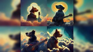 Some generated images of dogs in heaven.