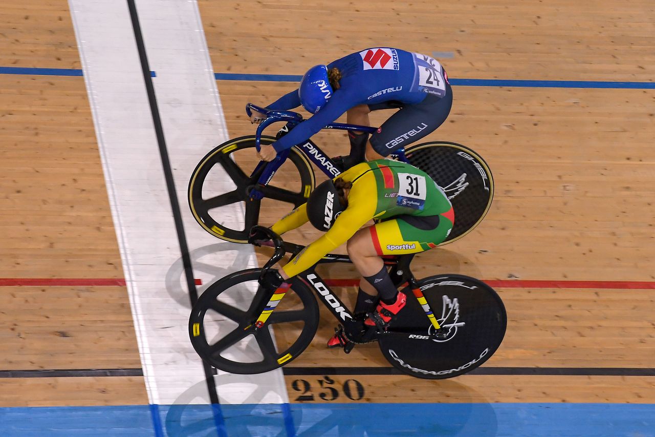 2020 UEC Track European Championships Plovdiv 2nd Day 12112020 Women Sprint Miriam Vece Italy Migle Marozaite Lituania photo Dario BelingheriBettiniPhoto2020