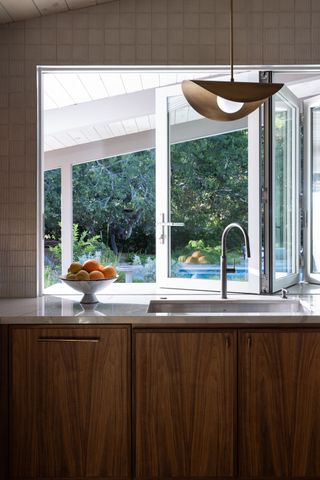 kitchen with wood cabinets and Japanese tiles