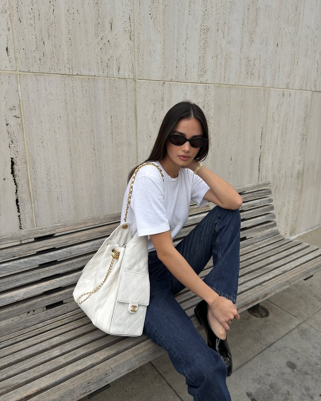 Kelsey Merritt wearing indigo wash jeans