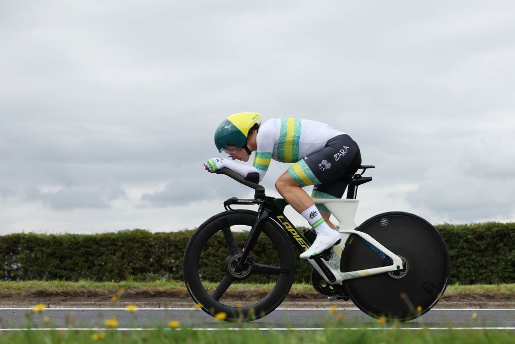 Australias Grace Brown takes part in the womens Individual Time Trial in Stirling during the UCI Cycling World Championships in Scotland on August 10 2023 Photo by Adrian DENNIS AFP Photo by ADRIAN DENNISAFP via Getty Images