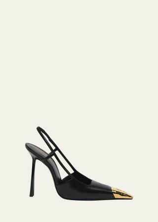 Jeanne leather slingback pumps with metallic toe