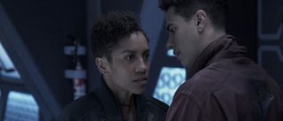 Dominique Tipper as Naomi and Jasai Chase Owens as Filip in Episode 7 of Season 5 of "The Expanse" on Amazon Prime Video.