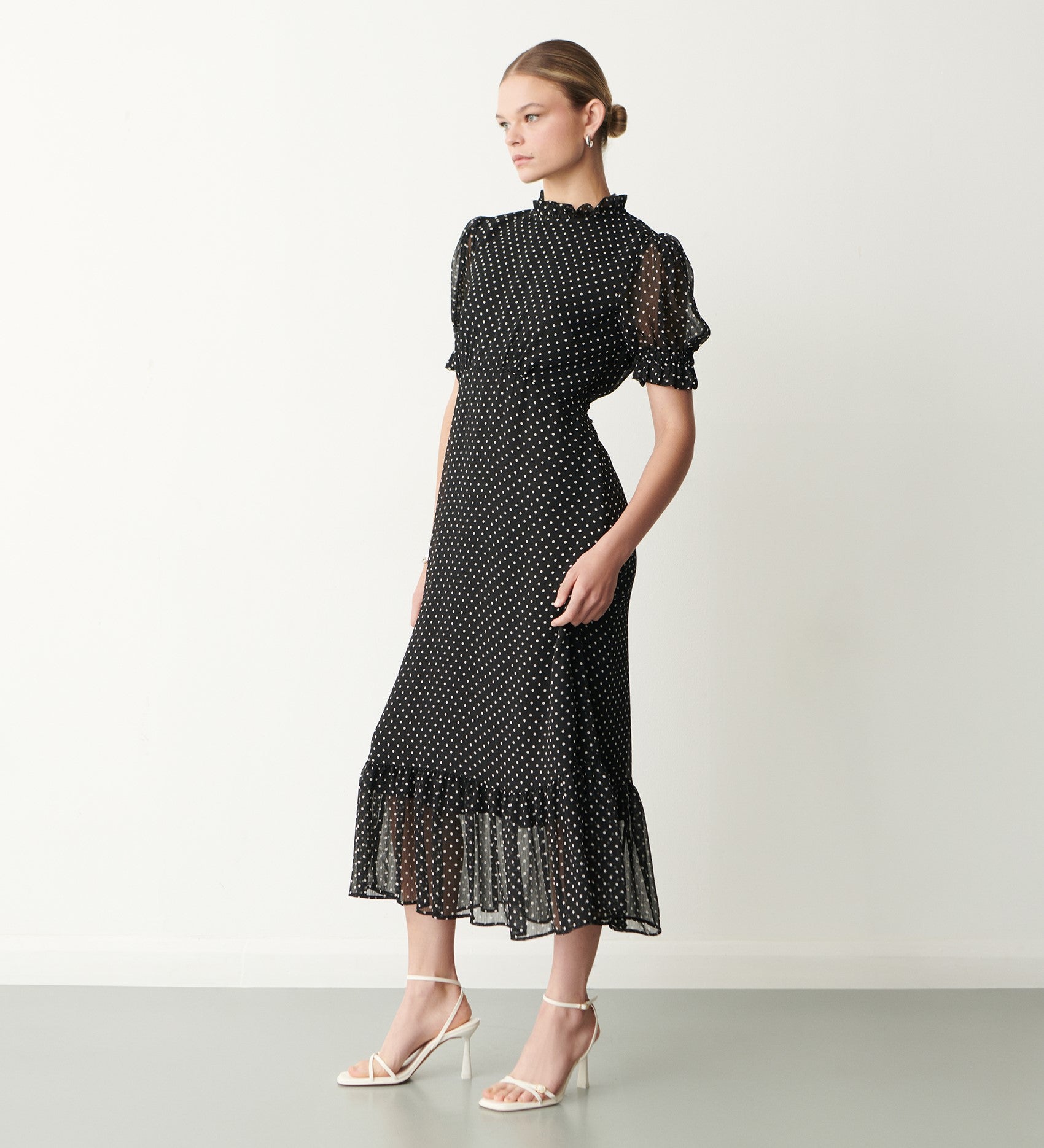 Camille Chiffon Polka Dot Midi Dress - 8