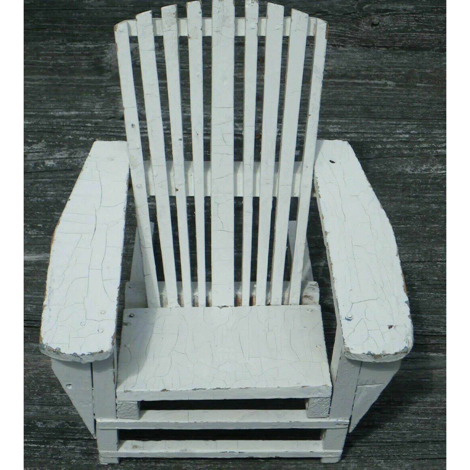 12 3/4&quot; Vintage Homemade Wooden Adirondack Chair-White Paint-1945