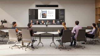 A conference room using the new Nureva and MAXHUB bundle for Microsoft Team Rooms. 