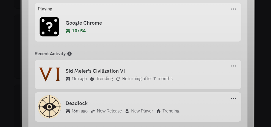 Discord теперь отображает журнал вашего недавнего игрового времени, чтобы ваши друзья могли заглянуть в нечестивые глубины ваших игровых привычек.